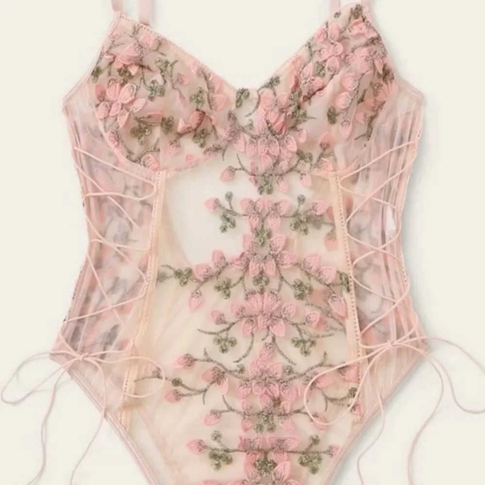 Lace Mesh Floral One Piece Bodysuit Lingerie Top - Picture 12 of 16